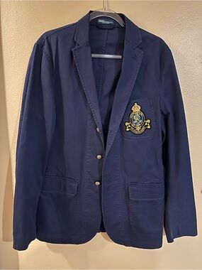 Polo Ralph Lauren Men’s Vintage Navy Blazer with Embroidered Crest